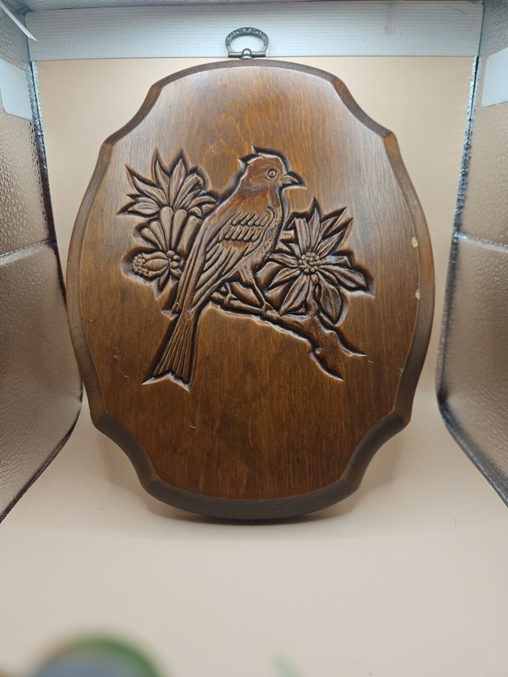 Vintage Carved Wooden Bird Wall Plaque Hand Carved Floral Design